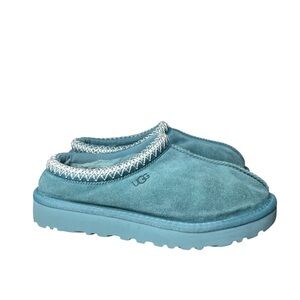Ugg Deep Ice Blue Suede Slip On Mule Tasman Slippers Shearling  Size 6